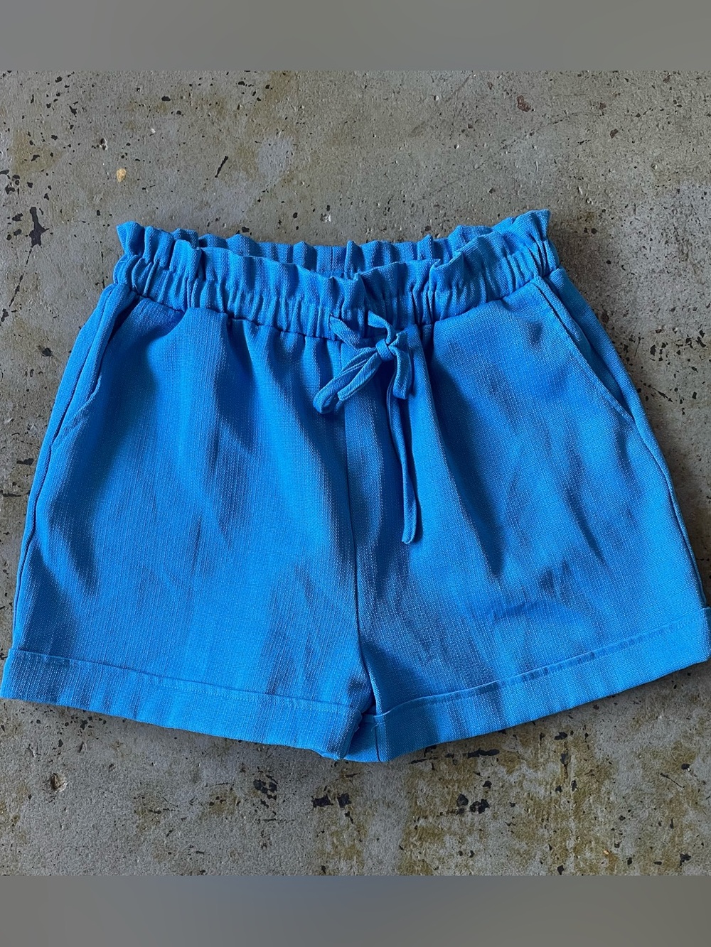 Glam Bright Blue High-Waist Drawstring Shorts Size L